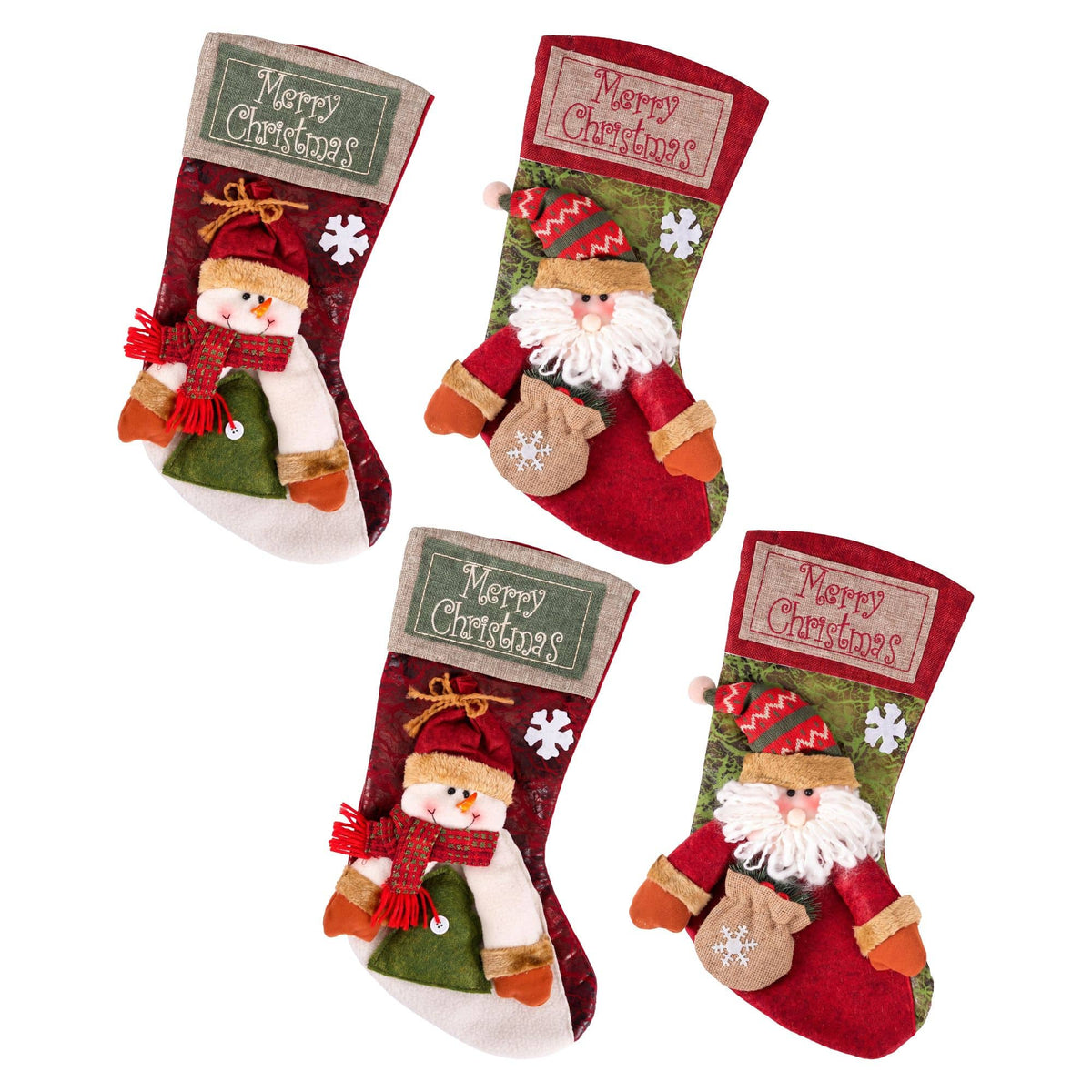 Alona.com.au Occasions > Christmas > Christmas Decorations Jingle Jollys 4PCS Christmas Stockings Large 3D Plush Santa Snowman 43.5cm Christmas Decor for Family Holiday Christmas Party Decorations