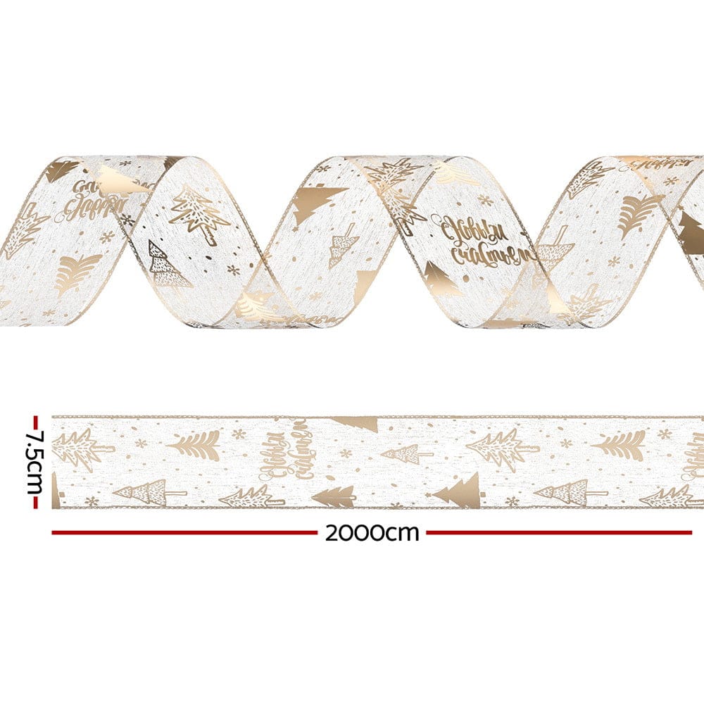 Jingle Jollys 20M Christmas Ribbon Roll Bow Printed Xmas Tree Decor Gift Gold
