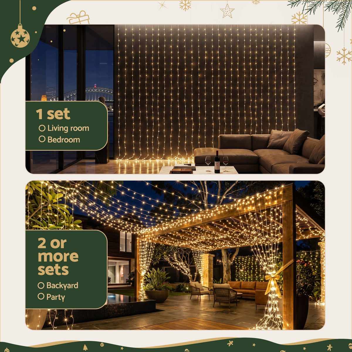 Jingle Jollys Occasions > Christmas > Outdoor Decorations & Lights Jingle Jollys 3X3M Christmas Lights Curtain String Light 300 LED Warm White
