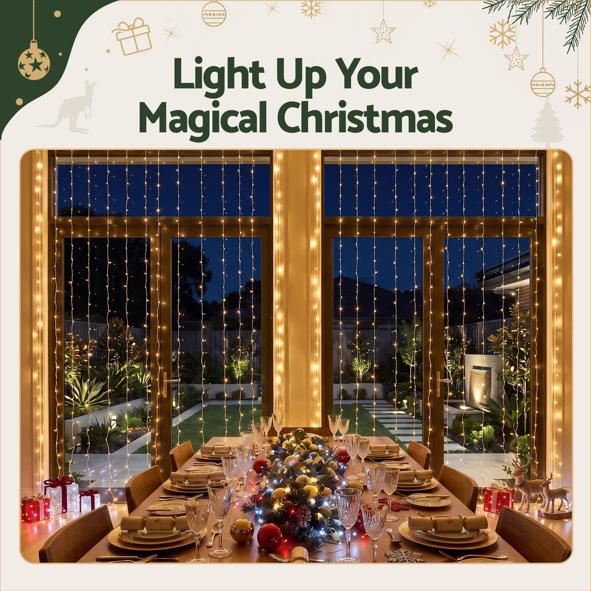 Jingle Jollys Occasions > Christmas > Outdoor Decorations & Lights Jingle Jollys 3X3M Christmas Lights Curtain String Light 300 LED Warm White