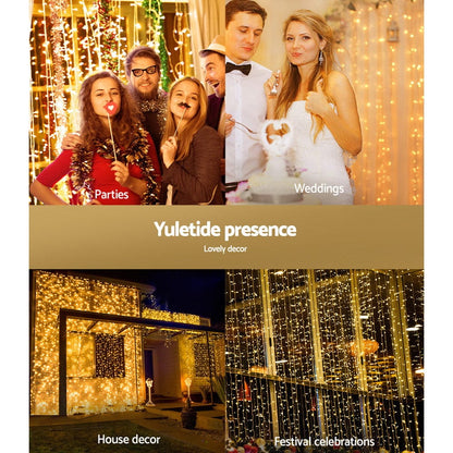 3X6M Christmas Lights Curtain Light Warm White 600 LED Jingle Jollys