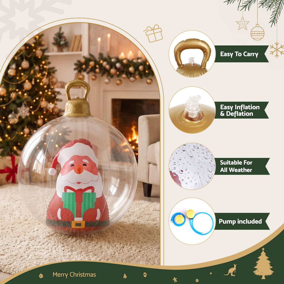 Jingle Jollys Occasions > Christmas > Christmas Decorations Jingle Jollys Christmas Inflatable Ball 60cm Santa Decoration Giant Bauble Clear