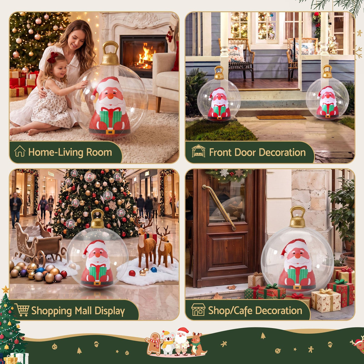 Jingle Jollys Occasions > Christmas > Christmas Decorations Jingle Jollys Christmas Inflatable Ball 60cm Santa Decoration Giant Bauble Clear