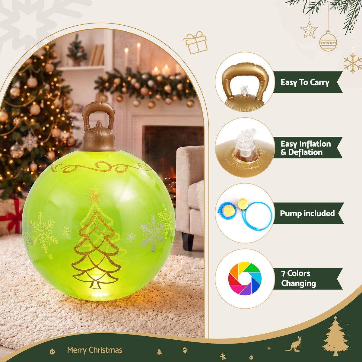 Jingle Jollys Occasions > Christmas > Christmas Decorations Jingle Jollys Christmas Inflatable Ball 60cm Led Illuminated Xmas Decoration