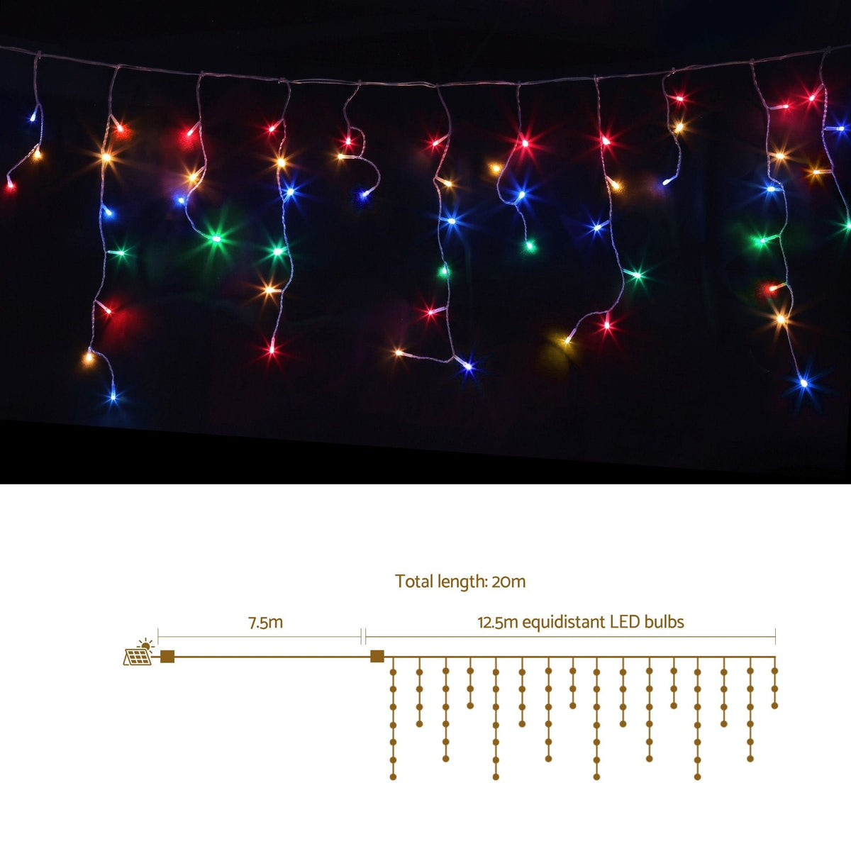 Jingle Jollys Occasions > Christmas > Outdoor Decorations & Lights Jingle Jollys 12.5M Solar Christmas Lights Icicle String Light Multi Colour