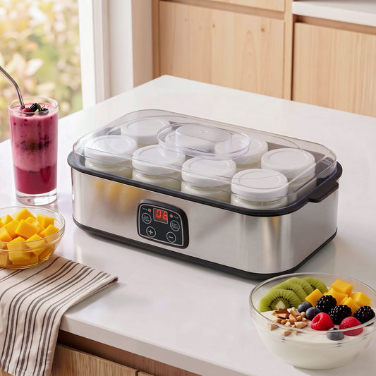 Devanti Appliances > Kitchen Appliances > Speciality Appliances Devanti Yoghurt Maker Machine with 8x180ml Glass Cups Temp Control Black
