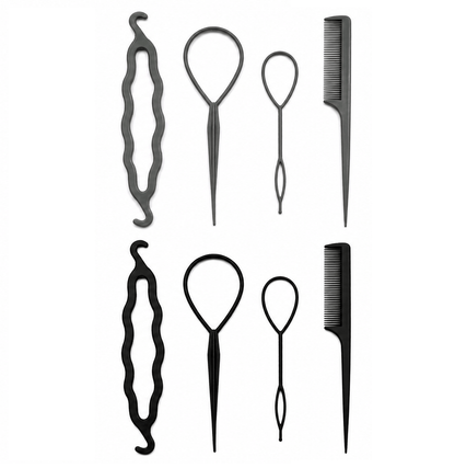 All About Me 4pk Hair Styling Updo Tool Set DIY Comb Roller Bun Topsy Tail Braid Maker Loop