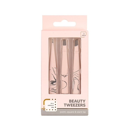 All About Me Beauty Tweezers Set 3pk 10cm Precision Eyebrow Hair Removal Tool Point Tip Slant