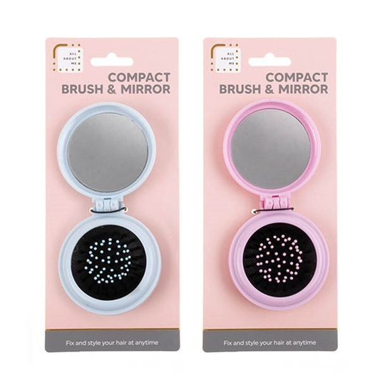 All about me Mirror Pop Up Brush & Compact Mirror Easy To Keep In Purse Make Up Portable Pink Blue