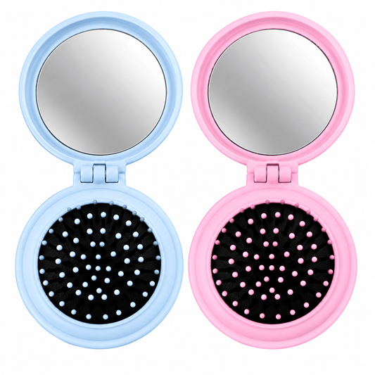 All about me Mirror Pop Up Brush & Compact Mirror Easy To Keep In Purse Make Up Portable Pink Blue