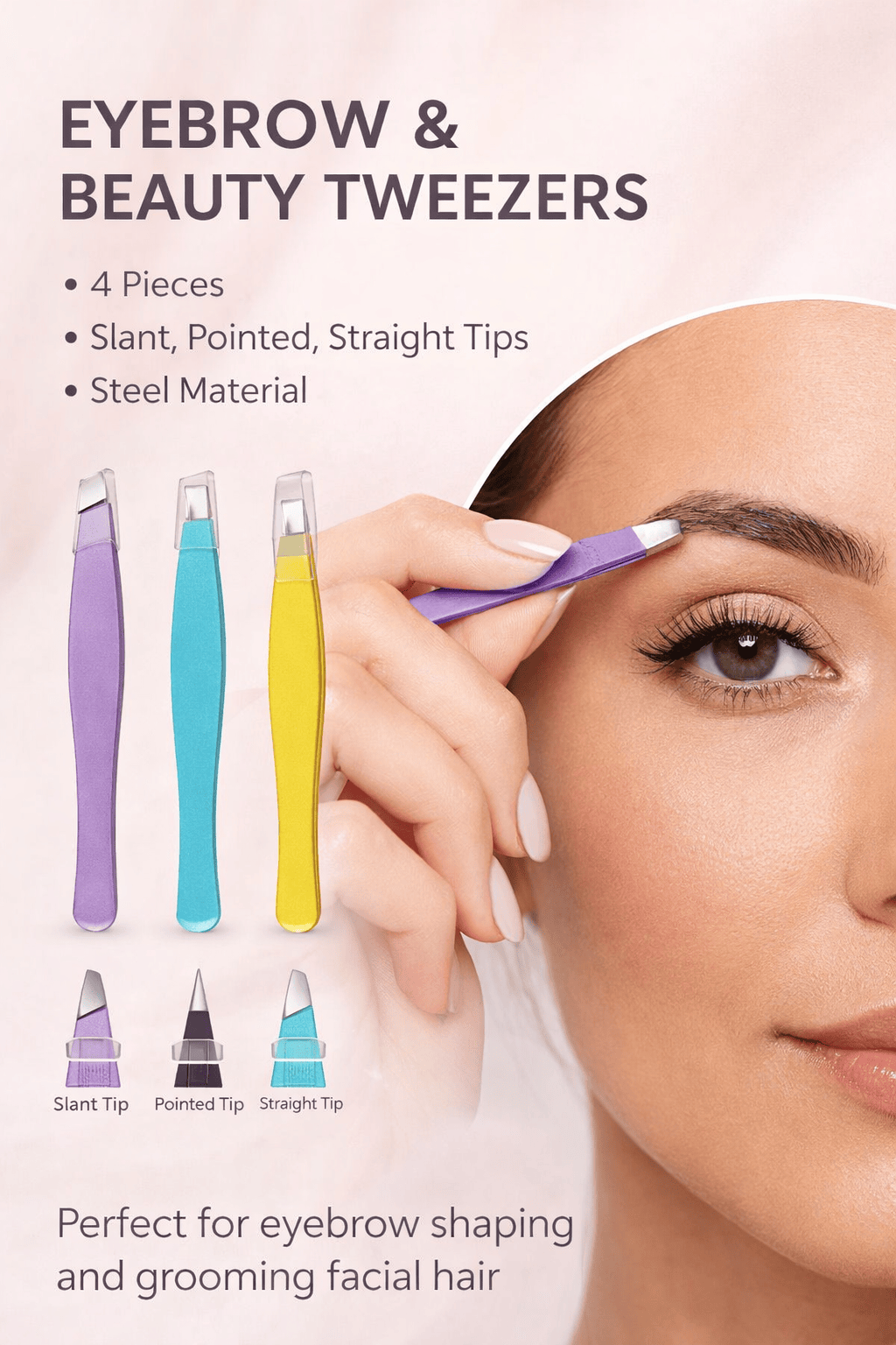 All ABout Me Tweezers 4x Eyebrow Tweezers Hair Beauty Slant Point Straight Puller Tip Steel Tweezer