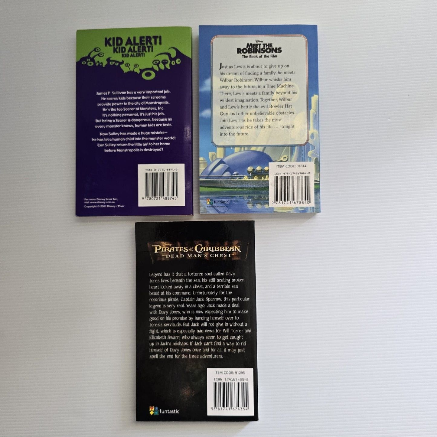 Alona.com.au 3x Disney Mixed Titles Books Monster Inc, Pirates Of Caribbean, Meet Robinsons