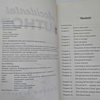 Alona.com.au Accidental Author by Andrew Jobling, Paperback 2015 (with signed dedication)