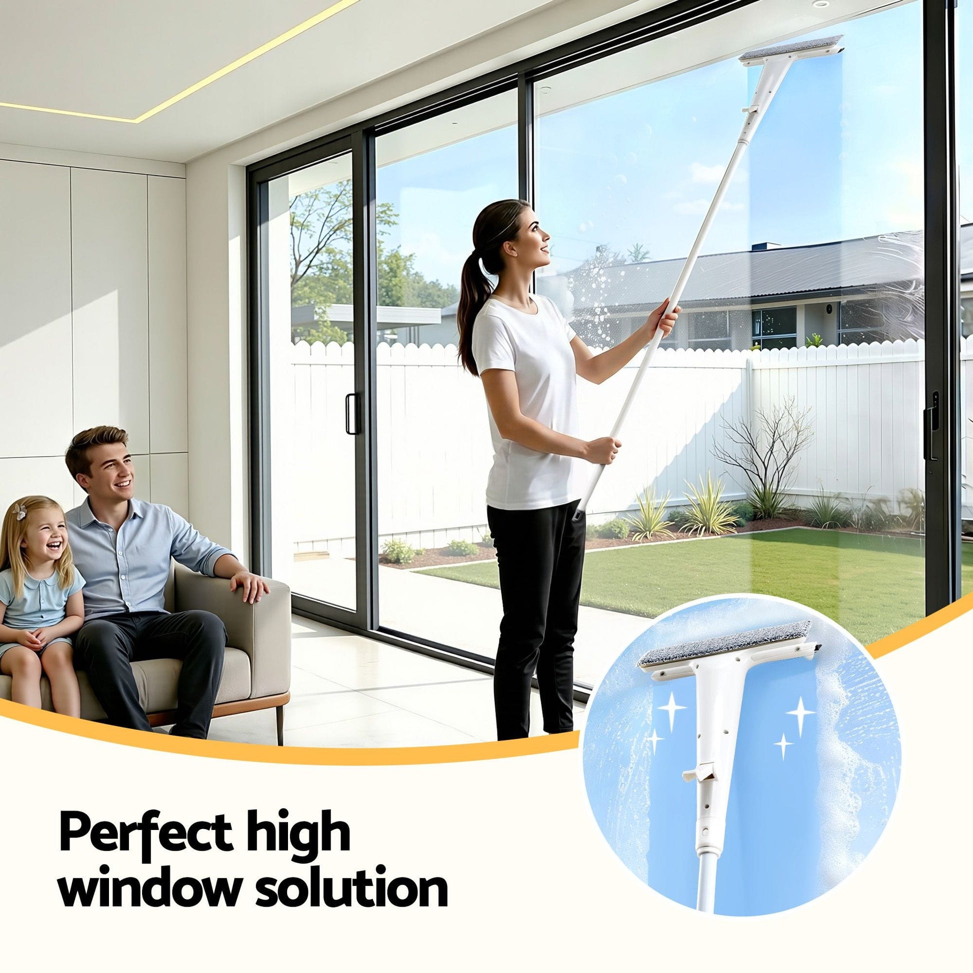 Alona.com.au Adult Products > Lubricants & Care > Cleaning & Care Giantz Window Cleaner Mirror Car, Spray Scrub Squeegee 136cm Extendable Long Handle with Water Tank 3 Microfiber Pads, Glass Scrubber for High Windows Home Car Mirror, White