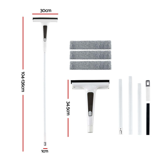 Alona.com.au Adult Products > Lubricants & Care > Cleaning & Care Giantz Window Cleaner Mirror Car, Spray Scrub Squeegee 136cm Extendable Long Handle with Water Tank 3 Microfiber Pads, Glass Scrubber for High Windows Home Car Mirror, White