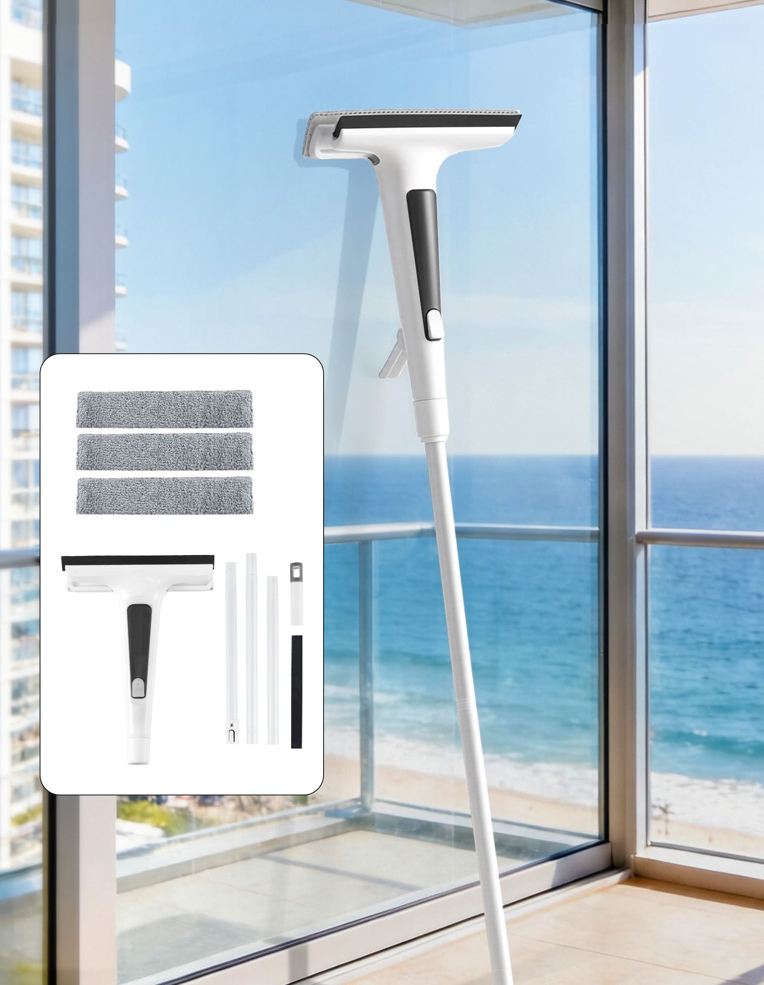 Alona.com.au Adult Products > Lubricants & Care > Cleaning & Care Giantz Window Cleaner Mirror Car, Spray Scrub Squeegee 136cm Extendable Long Handle with Water Tank 3 Microfiber Pads, Glass Scrubber for High Windows Home Car Mirror, White