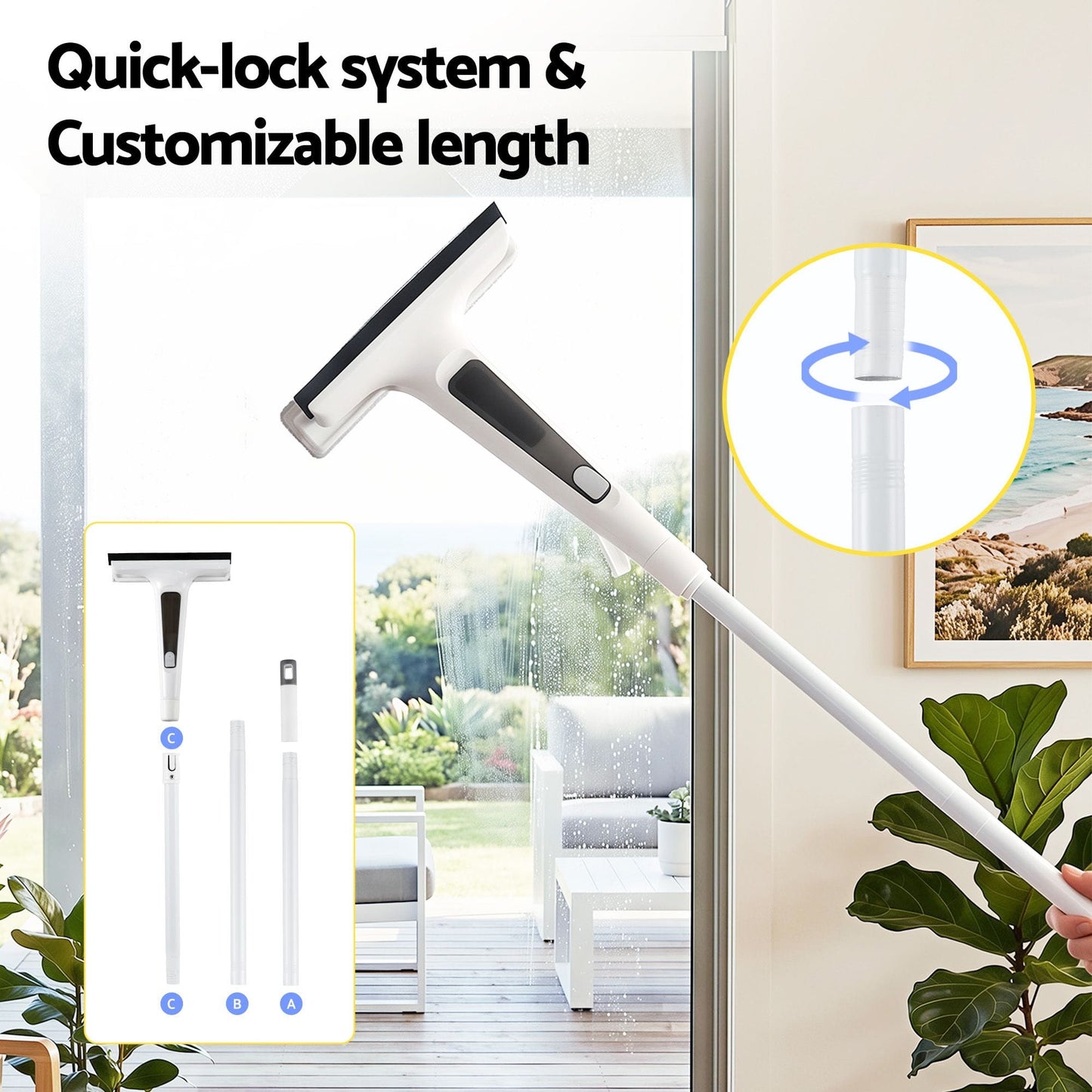 Alona.com.au Adult Products > Lubricants & Care > Cleaning & Care Giantz Window Cleaner Mirror Car, Spray Scrub Squeegee 136cm Extendable Long Handle with Water Tank 3 Microfiber Pads, Glass Scrubber for High Windows Home Car Mirror, White