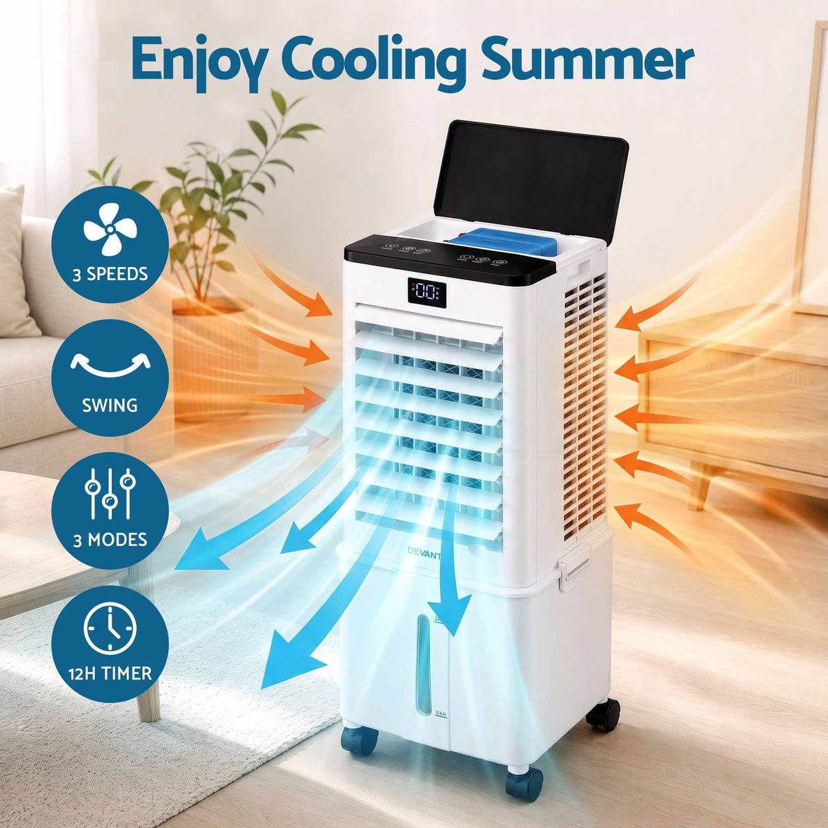 Alona.com.au Appliances > Air Conditioners > Evaporative Coolers Devanti 8L 3-in-1 Evaporative Air Cooler 4 Ice Packs Remote Control 3 Speed