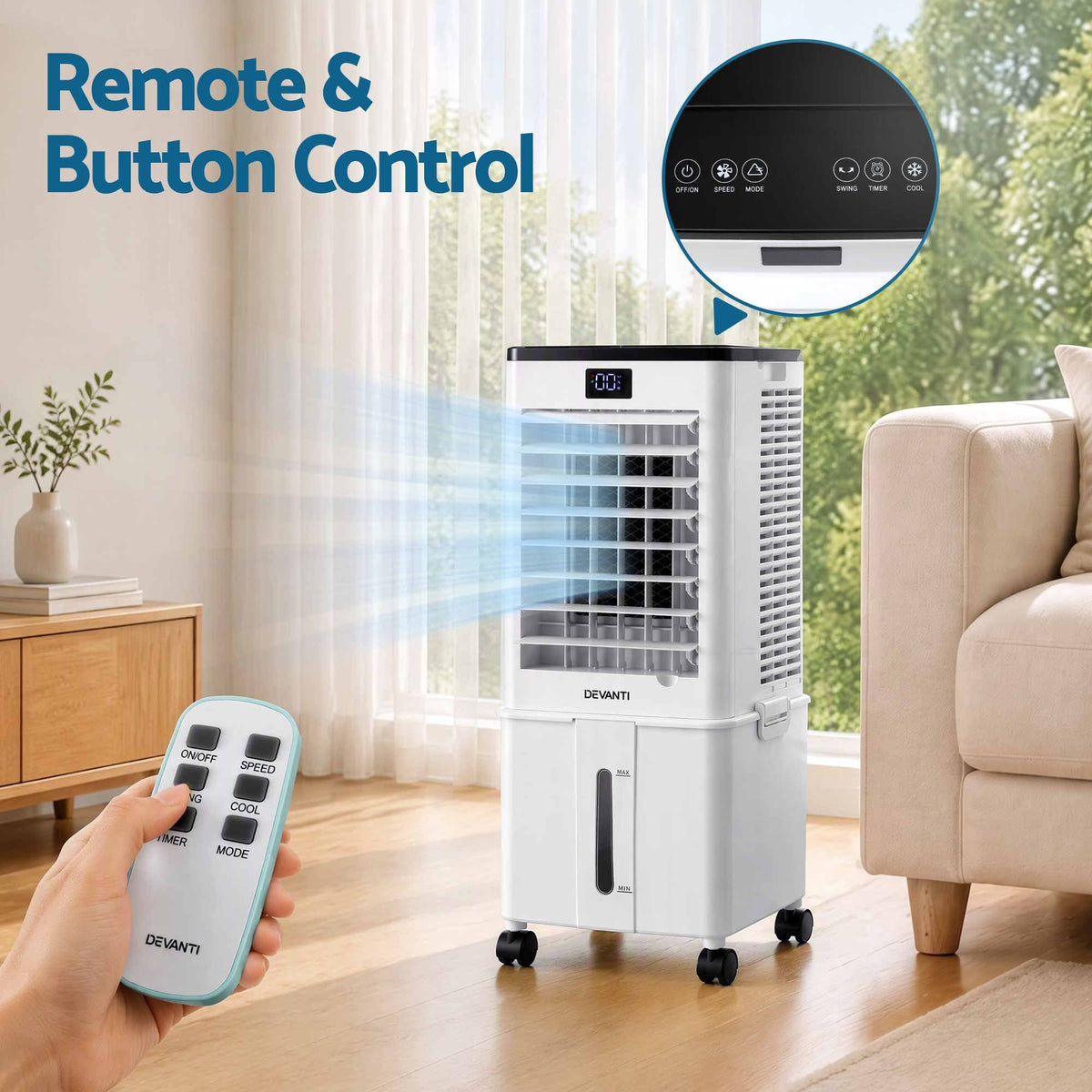 Alona.com.au Appliances > Air Conditioners > Evaporative Coolers Devanti 8L 3-in-1 Evaporative Air Cooler 4 Ice Packs Remote Control 3 Speed