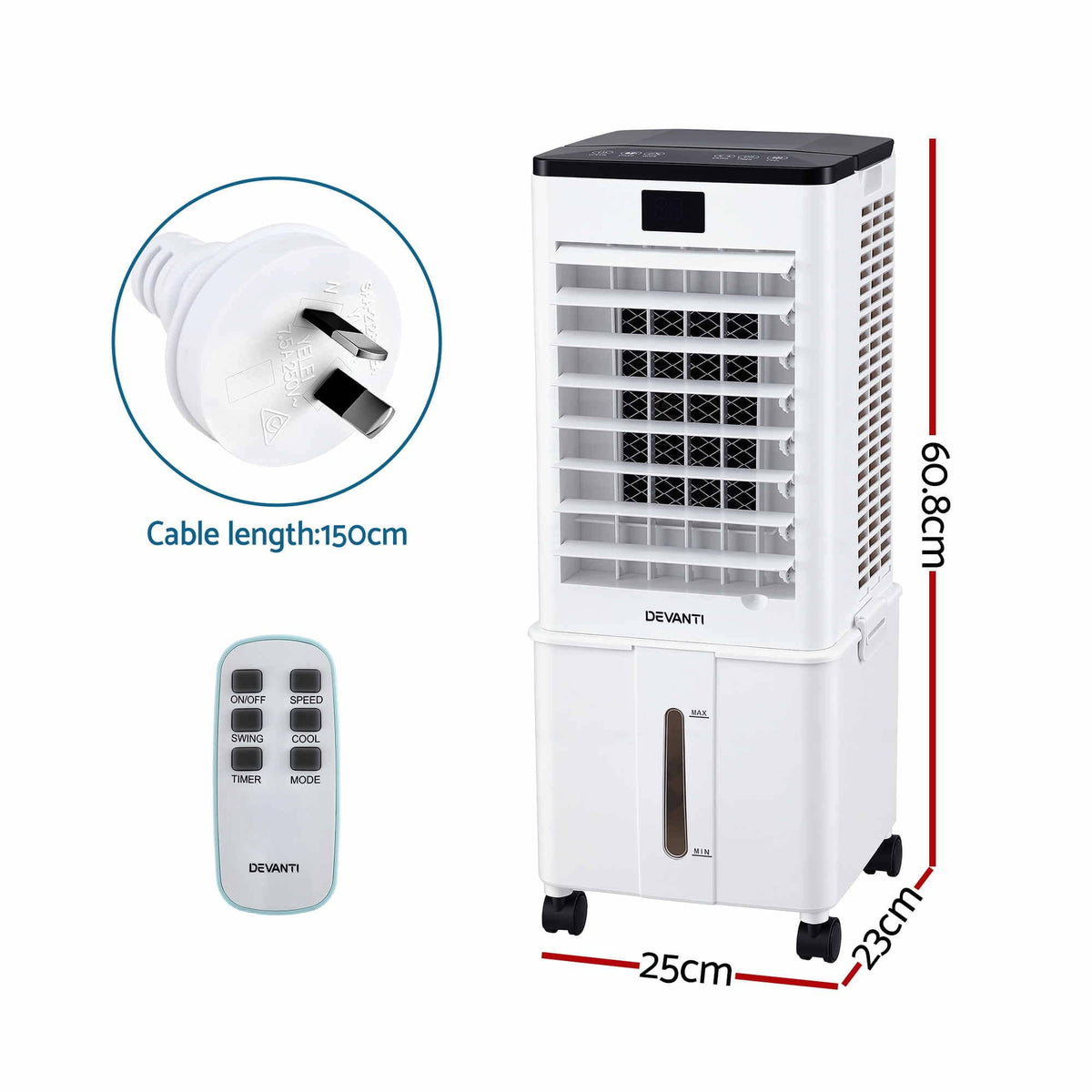 Alona.com.au Appliances > Air Conditioners > Evaporative Coolers Devanti 8L 3-in-1 Evaporative Air Cooler 4 Ice Packs Remote Control 3 Speed