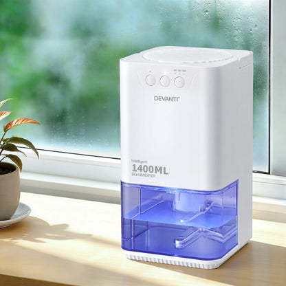 Alona.com.au Appliances > Aroma Diffusers & Humidifiers > Dehumidifiers Devanti 1400ML Portable Dehumidifier Quiet Sleep Mode Timer Auto Off Bedroom White