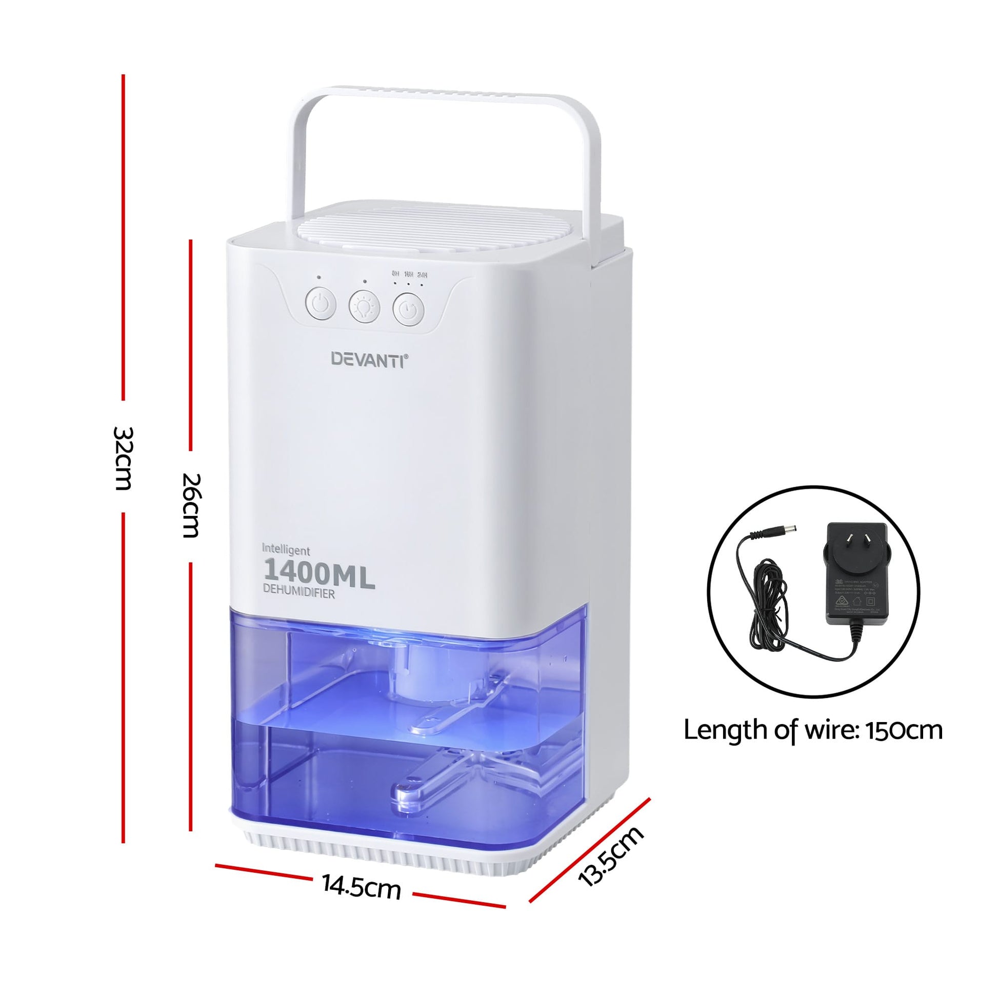 Alona.com.au Appliances > Aroma Diffusers & Humidifiers > Dehumidifiers Devanti 1400ML Portable Dehumidifier Quiet Sleep Mode Timer Auto Off Bedroom White