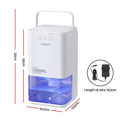 Alona.com.au Appliances > Aroma Diffusers & Humidifiers > Dehumidifiers Devanti 1400ML Portable Dehumidifier Quiet Sleep Mode Timer Auto Off Bedroom White