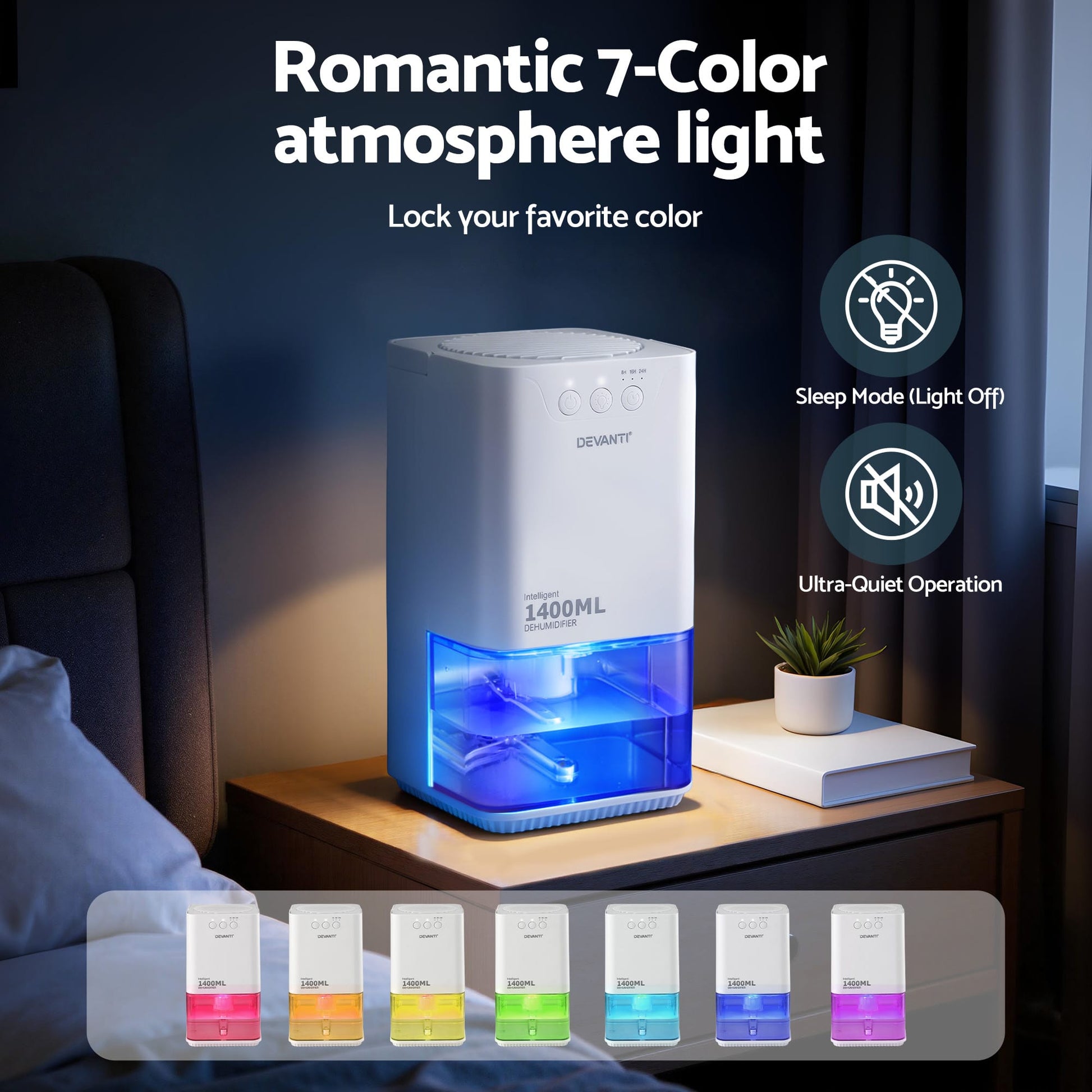 Alona.com.au Appliances > Aroma Diffusers & Humidifiers > Dehumidifiers Devanti 1400ML Portable Dehumidifier Quiet Sleep Mode Timer Auto Off Bedroom White