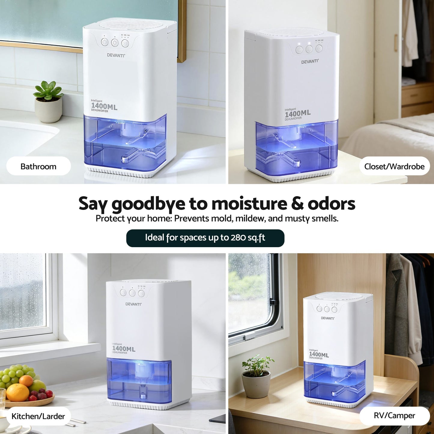 Alona.com.au Appliances > Aroma Diffusers & Humidifiers > Dehumidifiers Devanti 1400ML Portable Dehumidifier Quiet Sleep Mode Timer Auto Off Bedroom White