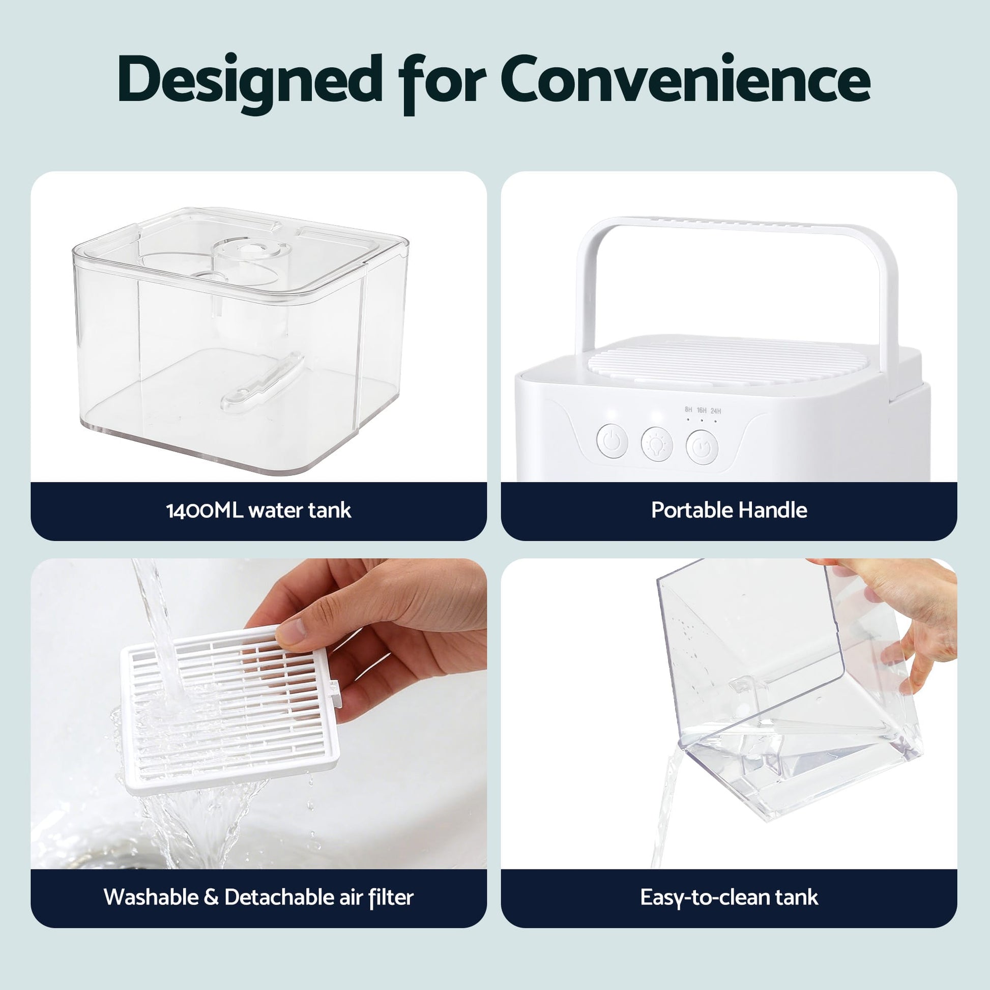 Alona.com.au Appliances > Aroma Diffusers & Humidifiers > Dehumidifiers Devanti 1400ML Portable Dehumidifier Quiet Sleep Mode Timer Auto Off Bedroom White