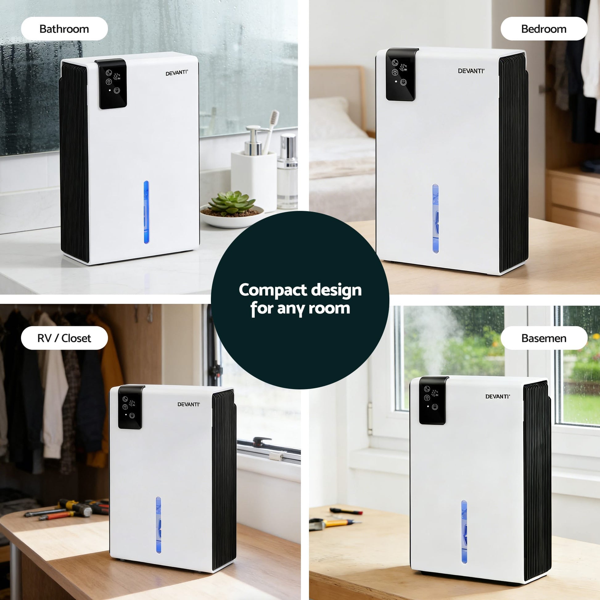 Alona.com.au Appliances > Aroma Diffusers & Humidifiers > Dehumidifiers DEVANTI 2000ml Portable Dehumidifier Moisture Absorber Home Bedroom Quiet Remote