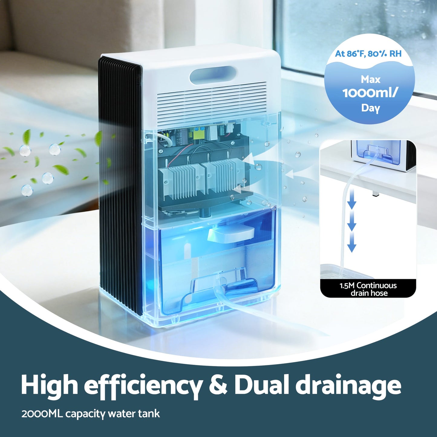 Alona.com.au Appliances > Aroma Diffusers & Humidifiers > Dehumidifiers DEVANTI 2000ml Portable Dehumidifier Moisture Absorber Home Bedroom Quiet Remote