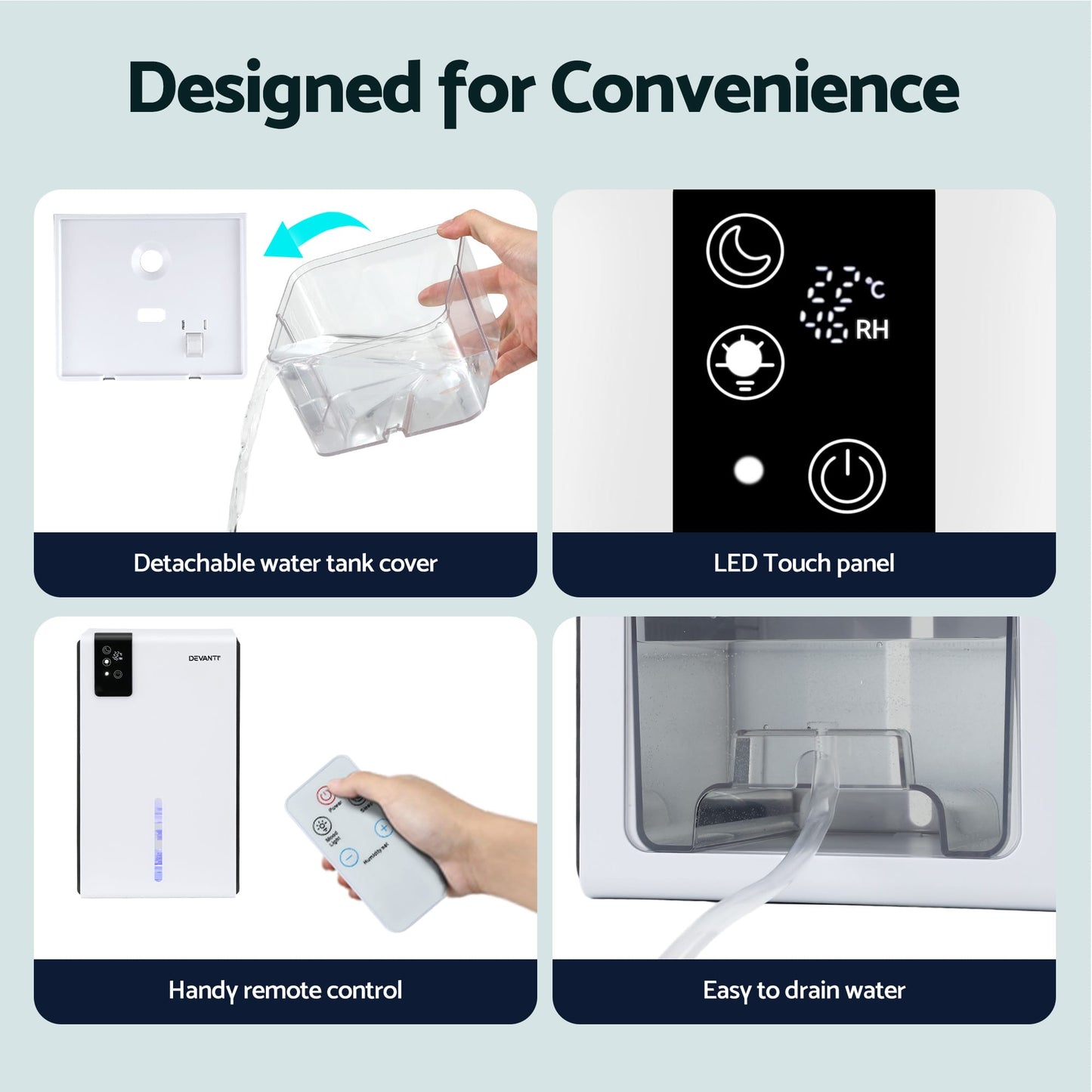 Alona.com.au Appliances > Aroma Diffusers & Humidifiers > Dehumidifiers DEVANTI 2000ml Portable Dehumidifier Moisture Absorber Home Bedroom Quiet Remote