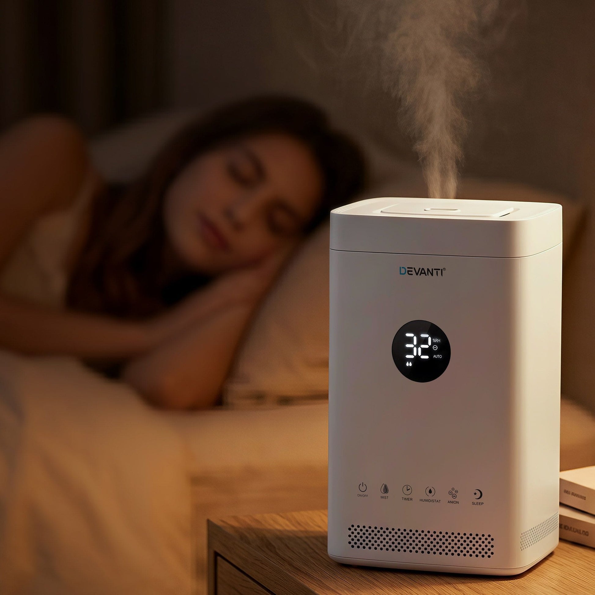 Alona.com.au Appliances > Aroma Diffusers & Humidifiers > Humidifiers Devanti Ultrasonic Humidifier Air Purifier Top Fill Auto Humidity 3.5L White