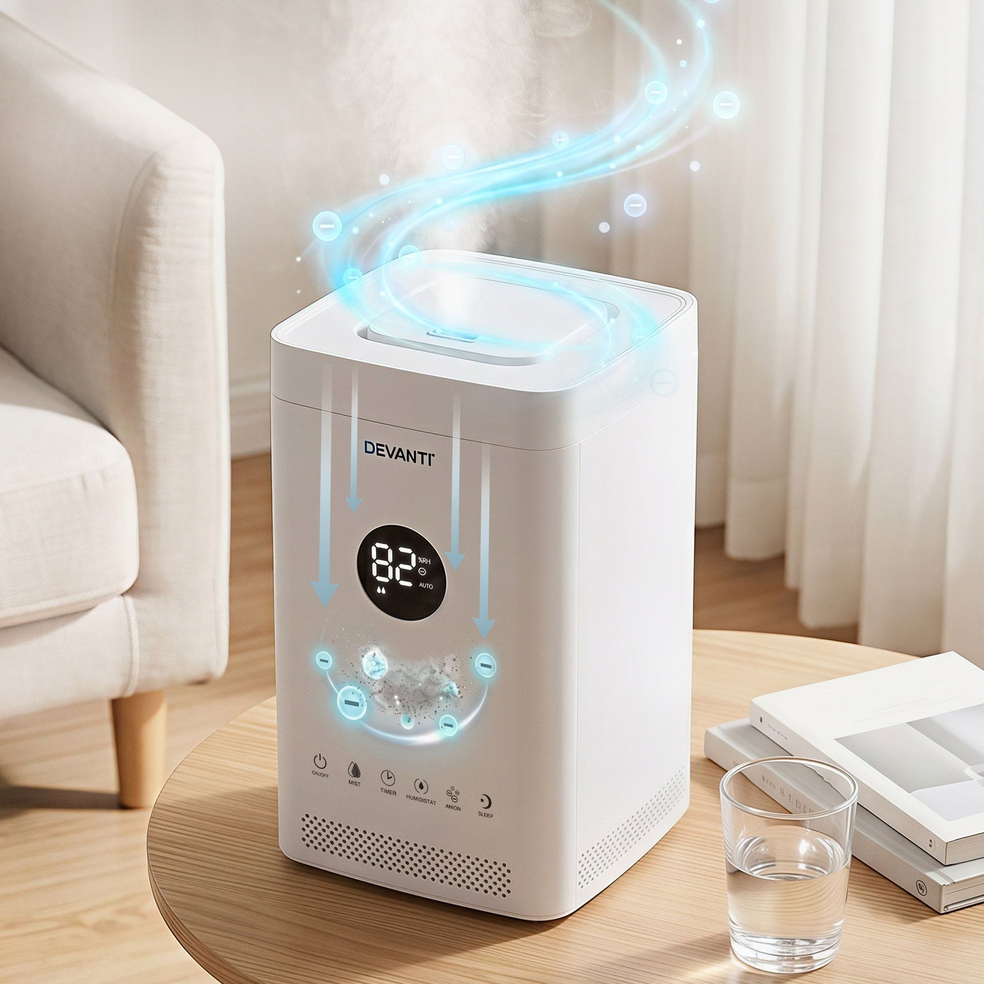 Alona.com.au Appliances > Aroma Diffusers & Humidifiers > Humidifiers Devanti Ultrasonic Humidifier Air Purifier Top Fill Auto Humidity 3.5L White