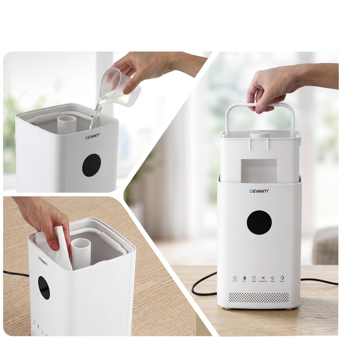 Alona.com.au Appliances > Aroma Diffusers & Humidifiers > Humidifiers Devanti Ultrasonic Humidifier Air Purifier Top Fill Auto Humidity 3.5L White