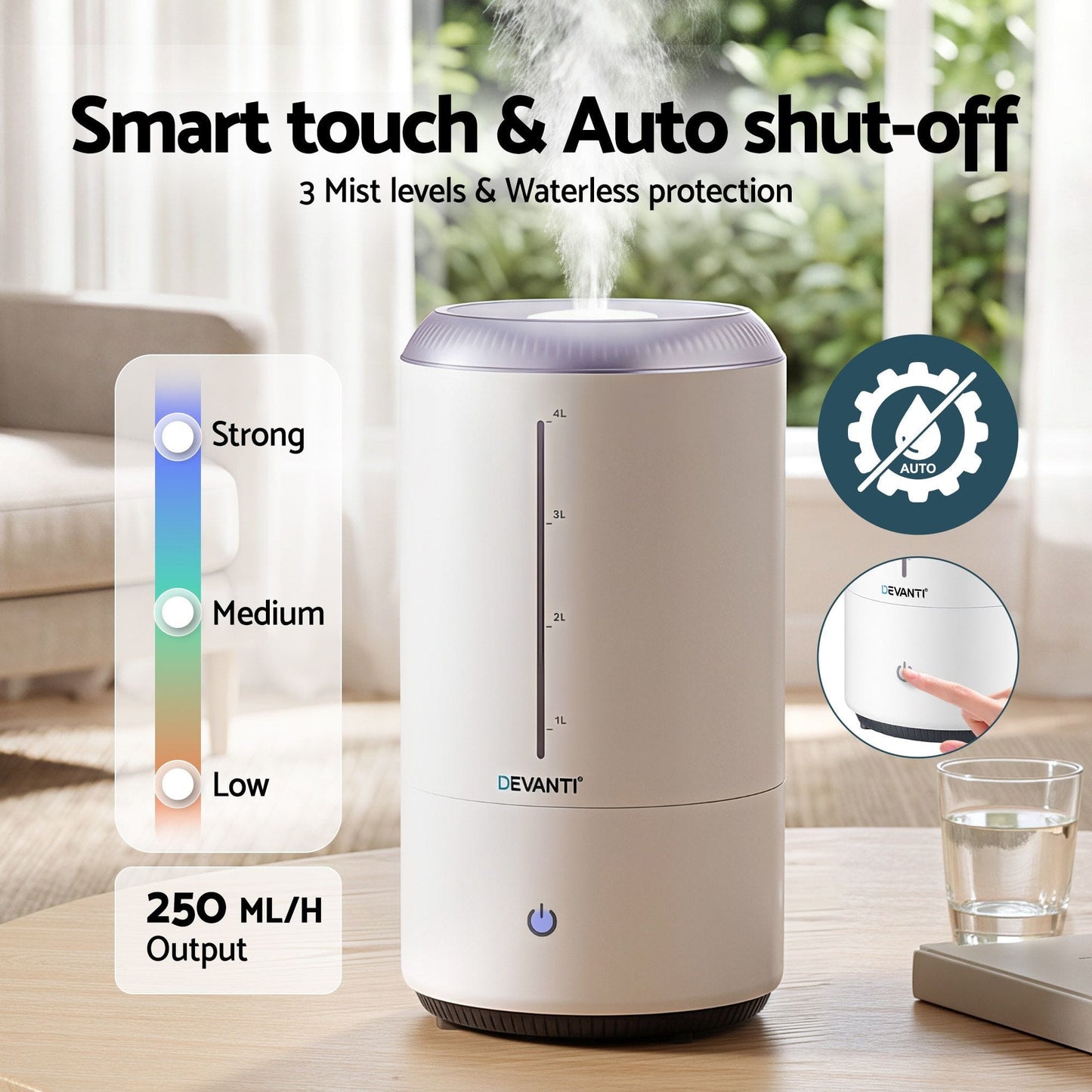 Alona.com.au Appliances > Aroma Diffusers & Humidifiers > Humidifiers Devanti Ultrasonic Humidifier Aroma Diffuser Top Fill Quiet Bedroom 4L White