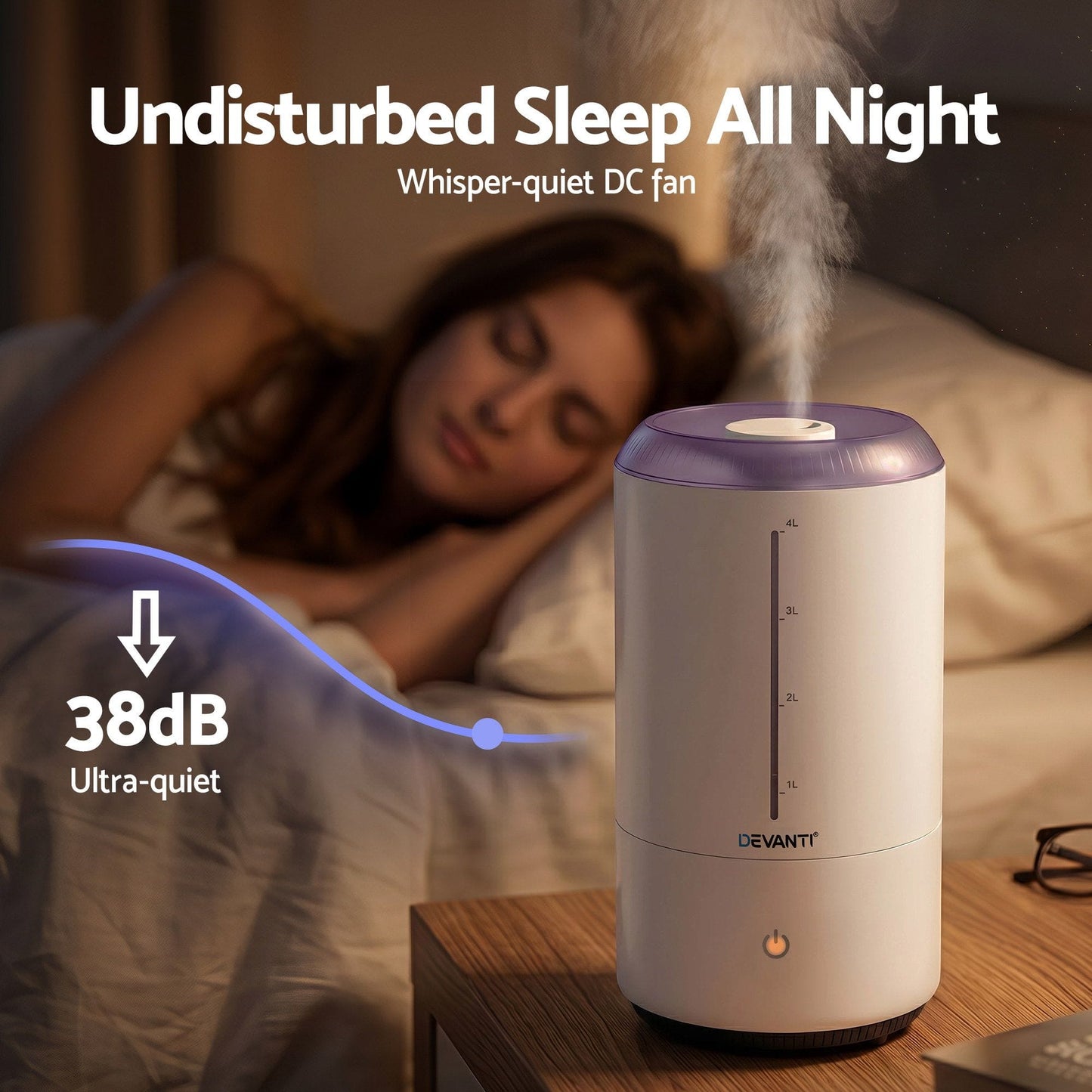 Alona.com.au Appliances > Aroma Diffusers & Humidifiers > Humidifiers Devanti Ultrasonic Humidifier Aroma Diffuser Top Fill Quiet Bedroom 4L White