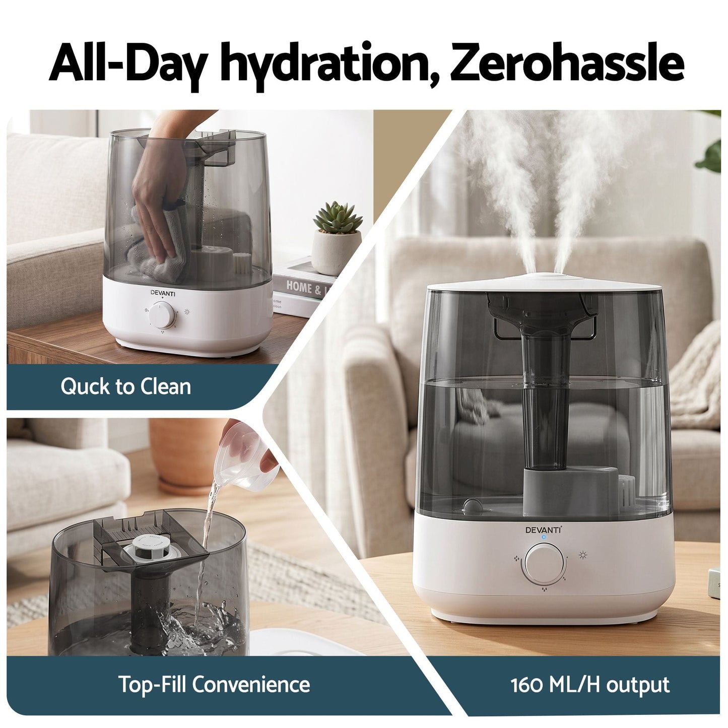 Alona.com.au Appliances > Aroma Diffusers & Humidifiers > Humidifiers Devanti Ultrasonic Humidifier Aroma Diffuser Top Fill Quiet Bedroom 6L