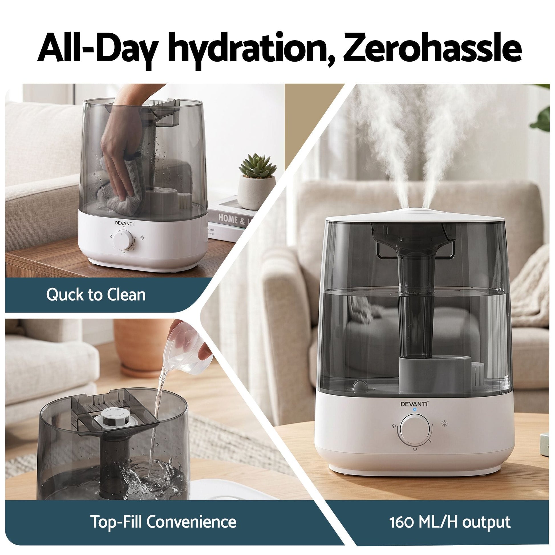 Alona.com.au Appliances > Aroma Diffusers & Humidifiers > Humidifiers Devanti Ultrasonic Humidifier Aroma Diffuser Top Fill Quiet Bedroom 6L