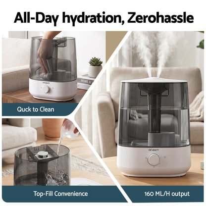 Alona.com.au Appliances > Aroma Diffusers & Humidifiers > Humidifiers Devanti Ultrasonic Humidifier Aroma Diffuser Top Fill Quiet Bedroom 6L