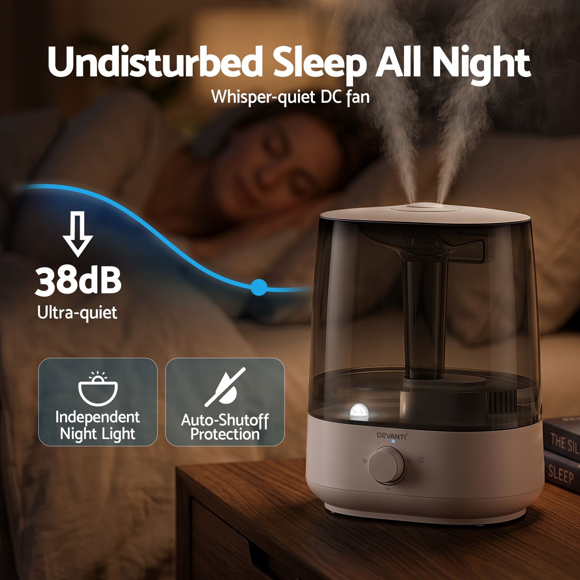 Alona.com.au Appliances > Aroma Diffusers & Humidifiers > Humidifiers Devanti Ultrasonic Humidifier Aroma Diffuser Top Fill Quiet Bedroom 6L
