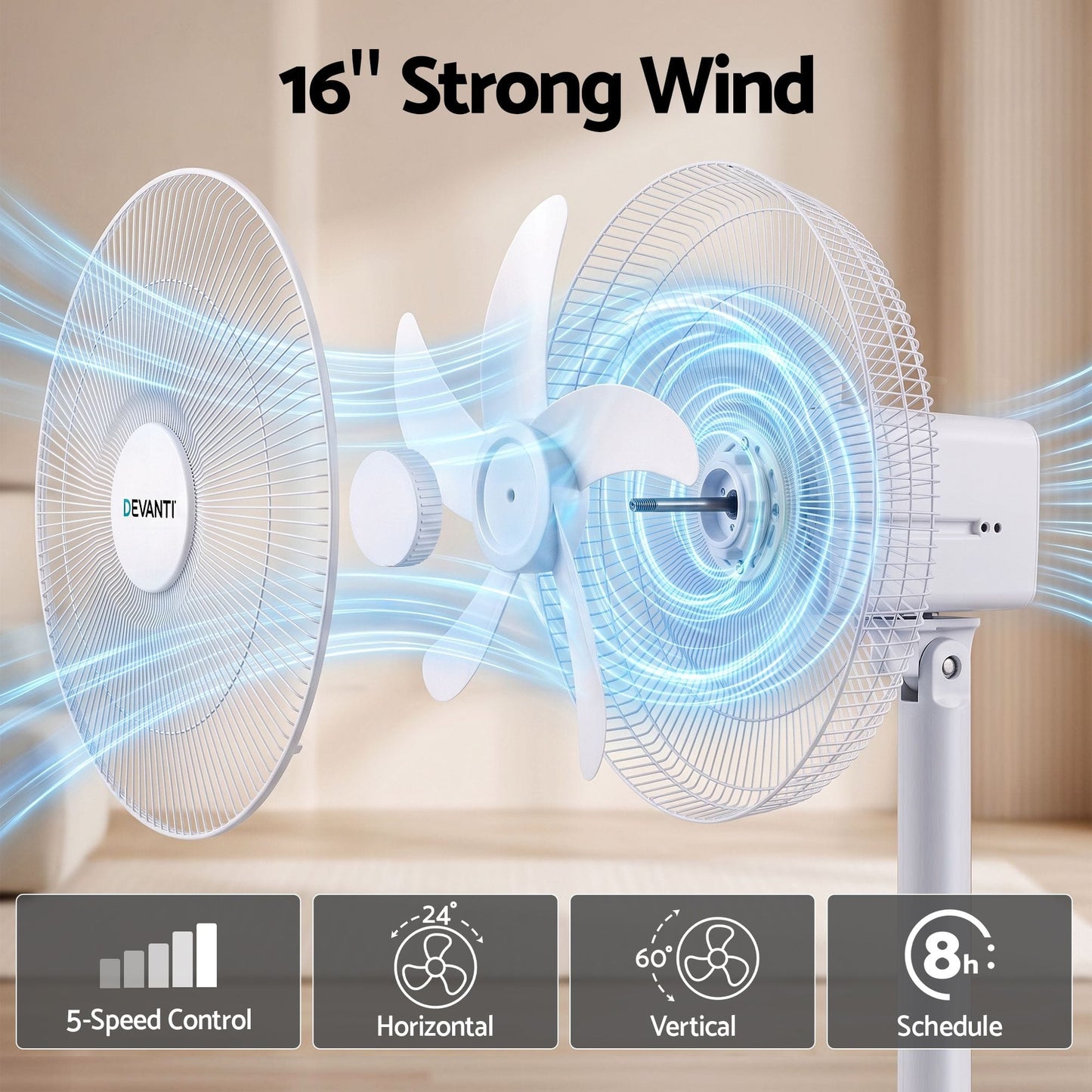 Alona.com.au Appliances > Fans > Portable Fans DEVANTI 16" 5-in-1 Rechargeable Fan for Pedestal Table Floor Wall Ceiling