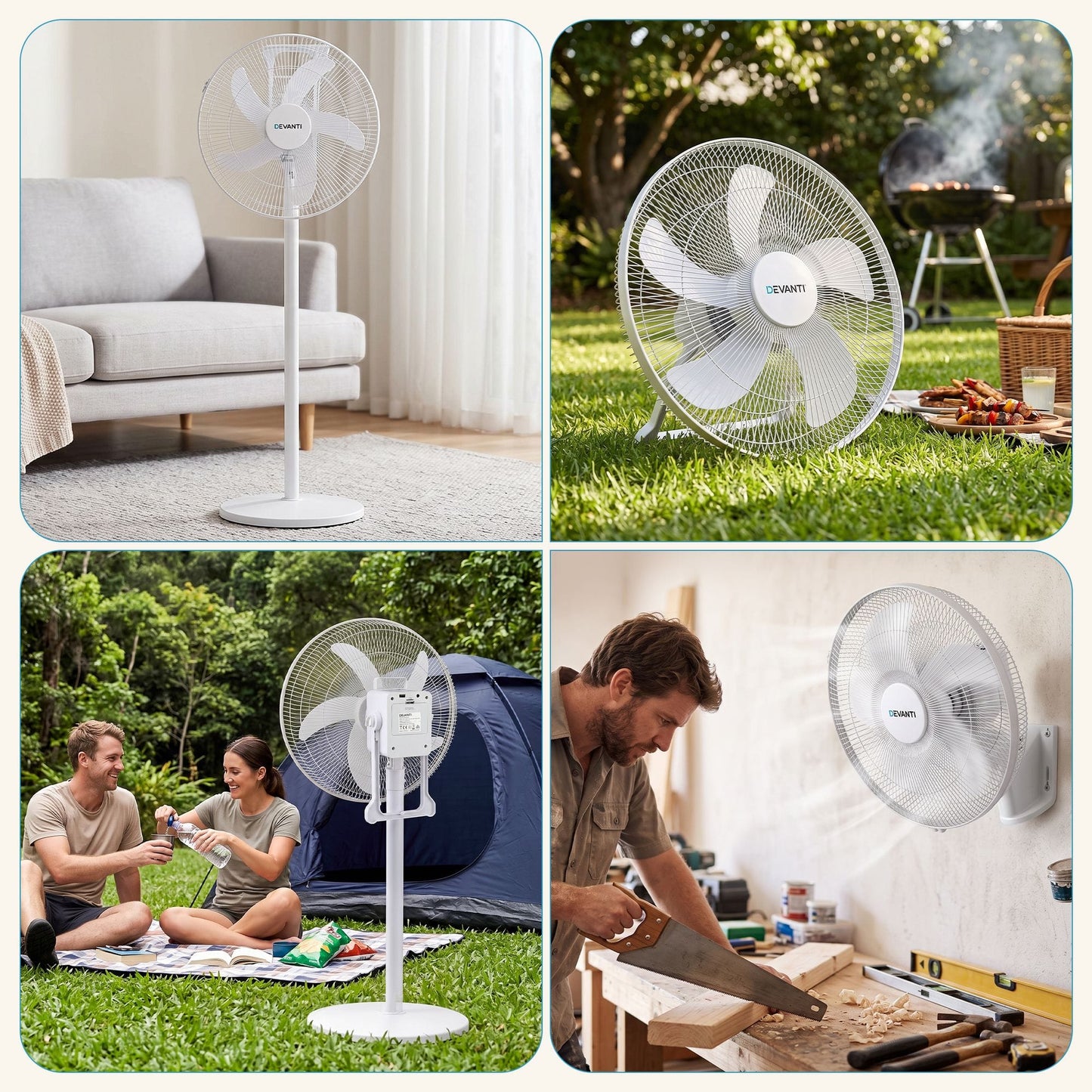 Alona.com.au Appliances > Fans > Portable Fans DEVANTI 16" 5-in-1 Rechargeable Fan for Pedestal Table Floor Wall Ceiling