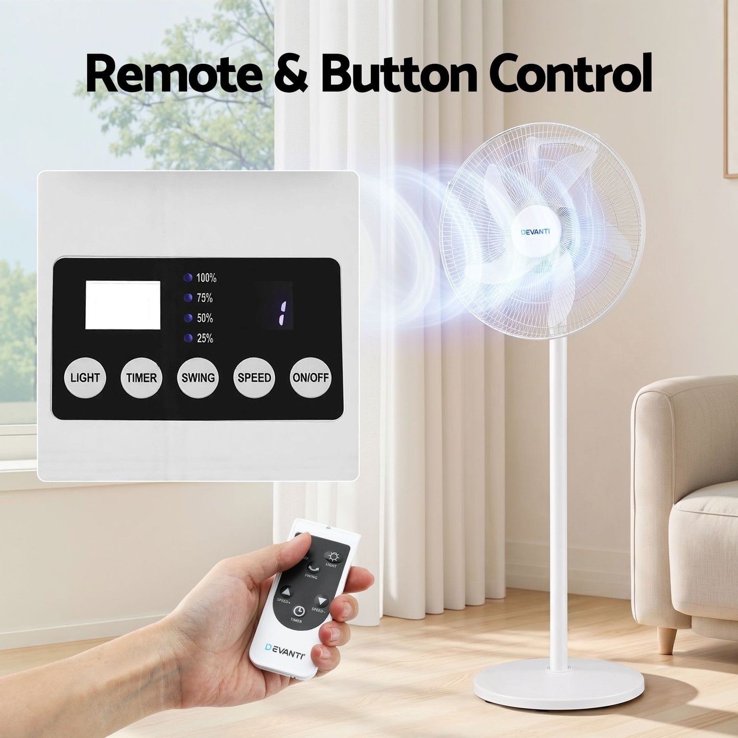 Alona.com.au Appliances > Fans > Portable Fans DEVANTI 16" 5-in-1 Rechargeable Fan for Pedestal Table Floor Wall Ceiling