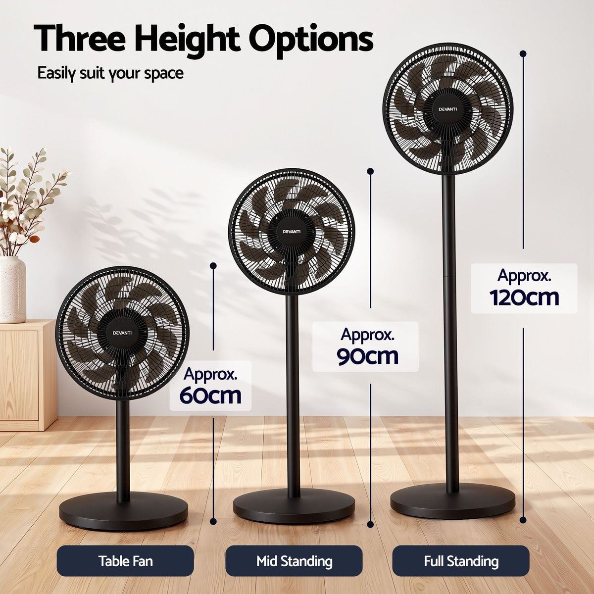 Alona.com.au Appliances > Fans > Portable Fans Devanti Pedestal Fan with Remote, 7 Speeds 3 Heights DC Motor, Black