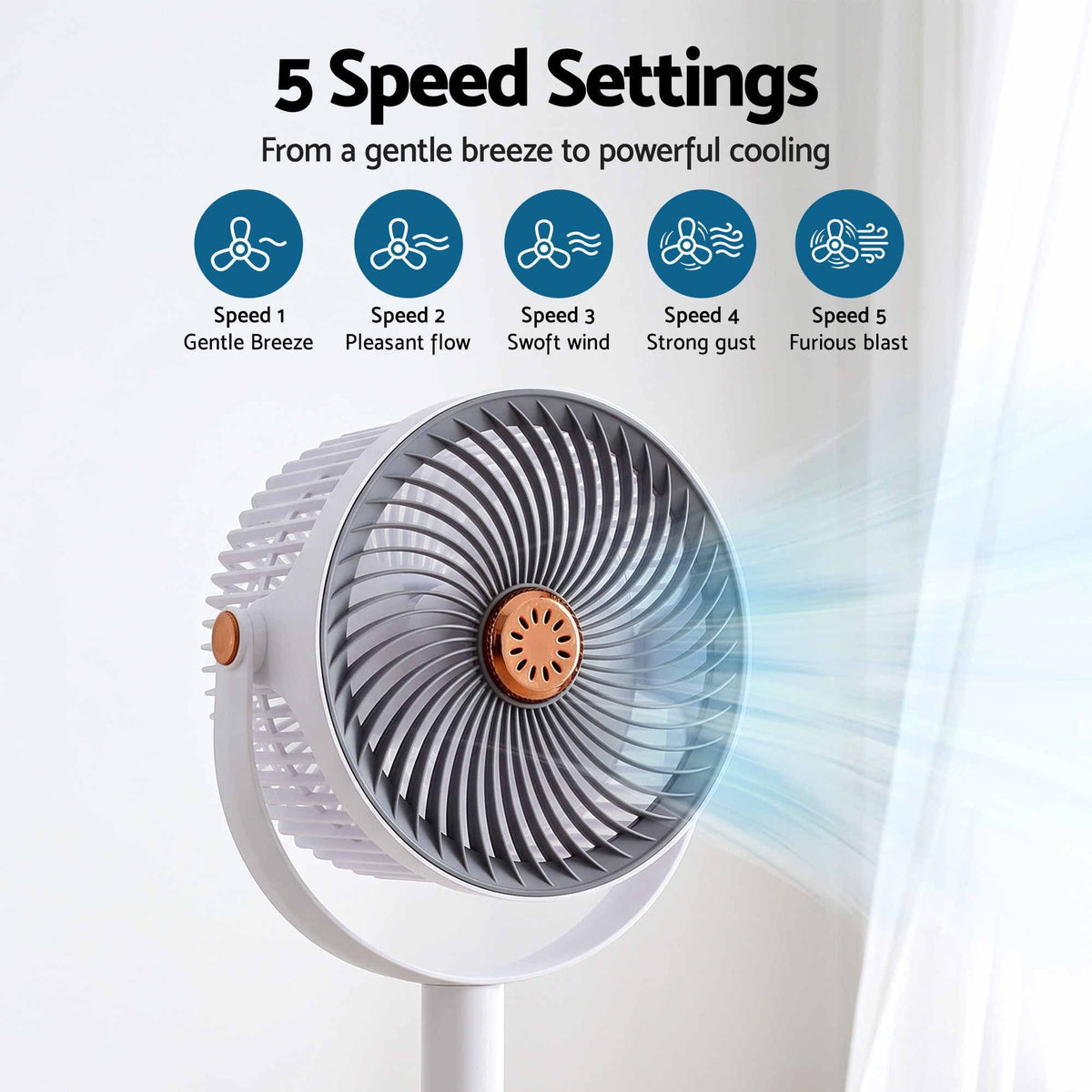 Alona.com.au Appliances > Fans > Portable Fans Devanti Rechargeable Pedestal Fan, 4000mAh Battery 5 Speed 4 Height, White