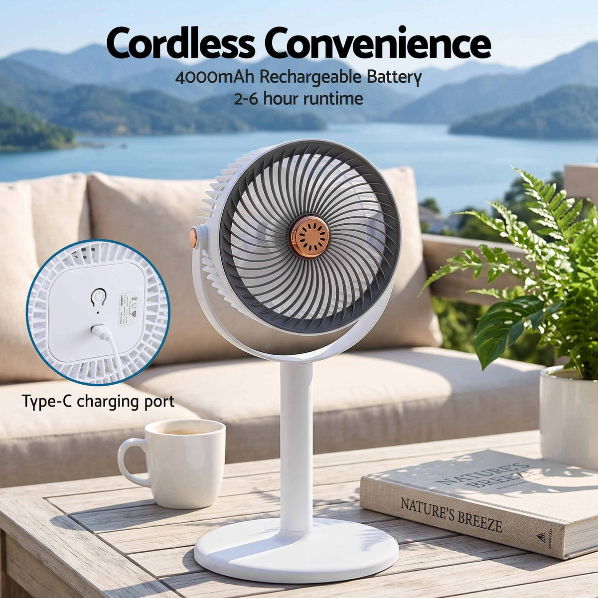 Alona.com.au Appliances > Fans > Portable Fans Devanti Rechargeable Pedestal Fan, 4000mAh Battery 5 Speed 4 Height, White