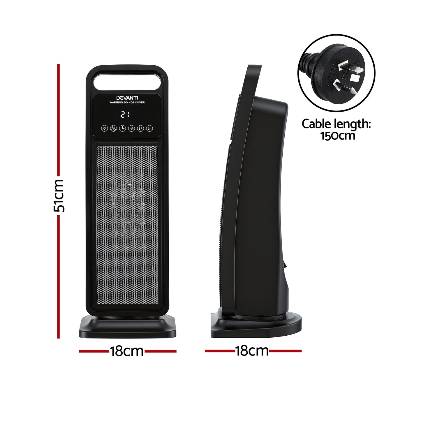 Alona.com.au Appliances > Heaters > Electric Heaters Devanti 2000W Ceramic Tower Heater Space Heaters Indoor Oscillating Black