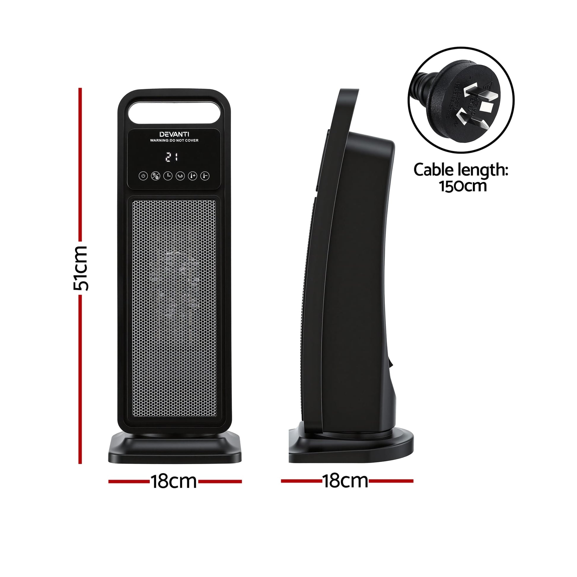 Alona.com.au Appliances > Heaters > Electric Heaters Devanti 2000W Ceramic Tower Heater Space Heaters Indoor Oscillating Black